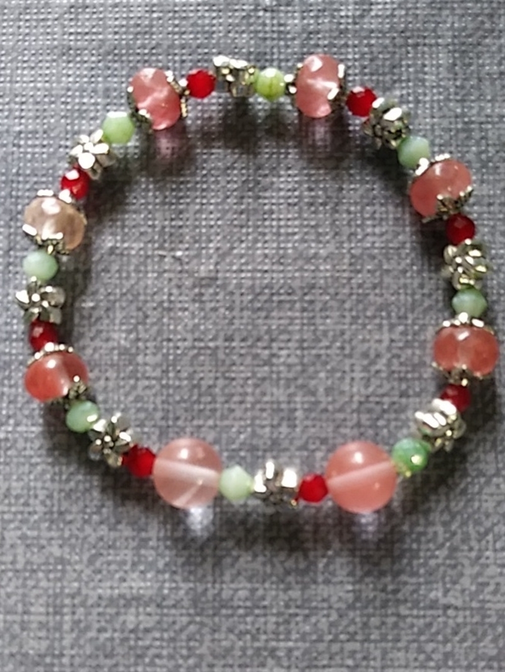 Handmade Pink & Red Cherry Quartz Beaded Stretch Bracelet